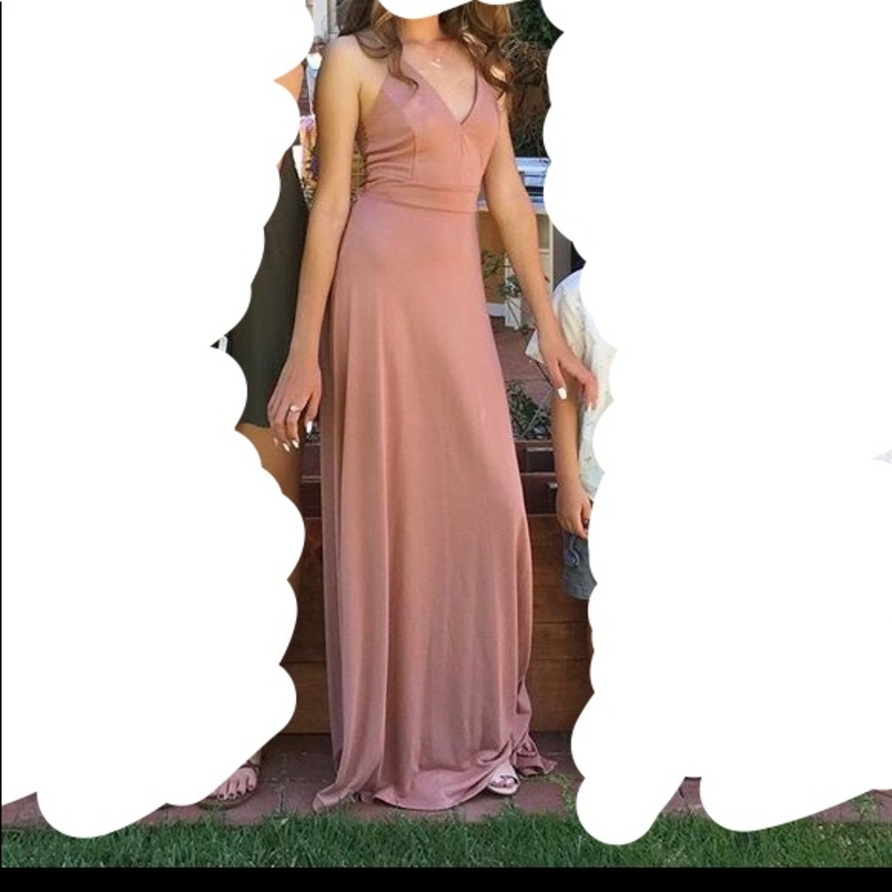 nude-pink color dress, with open back and lace